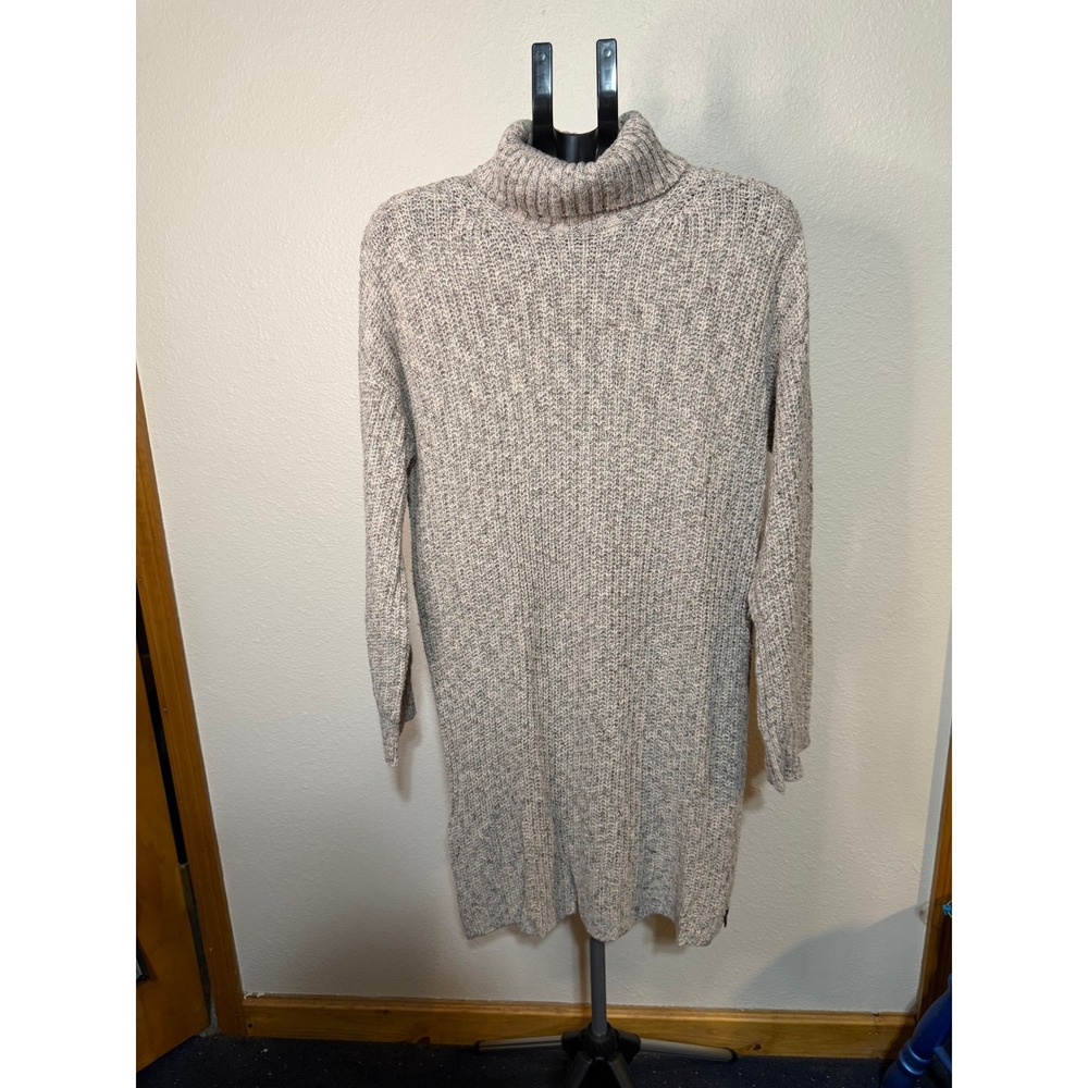 American Eagle Outfitters Turtleneck Sweater Dress Large Marled Oatmeal Zip Hem